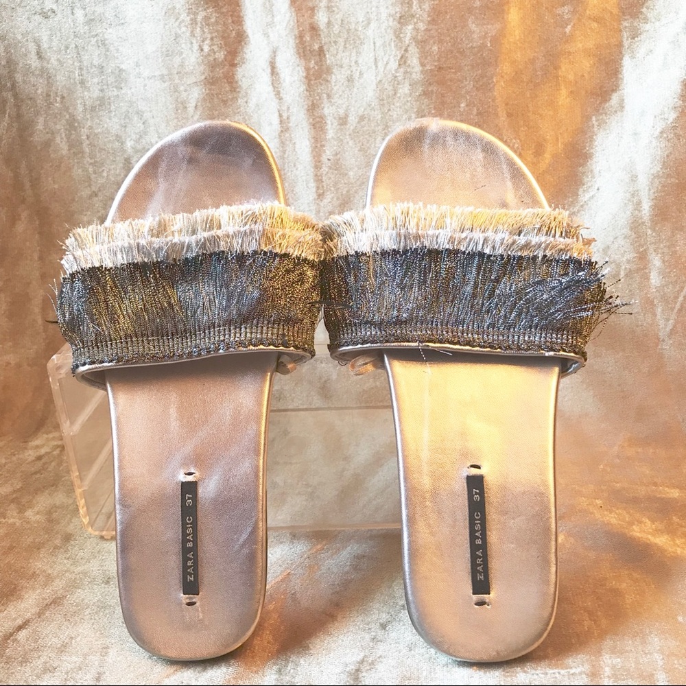Zara Metallic Fringe Slides